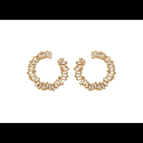 Women’s 14K Gold Plated Crystal Baguette Earings - Picture 2 of 2